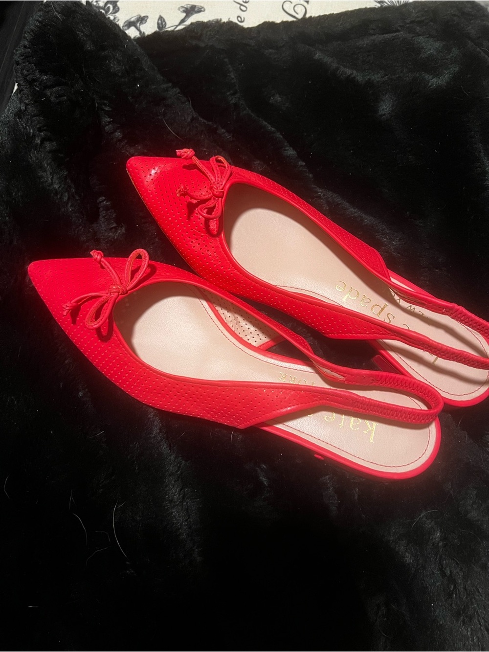kate spade Pink Pointed Toe Slingback Flats with Bow